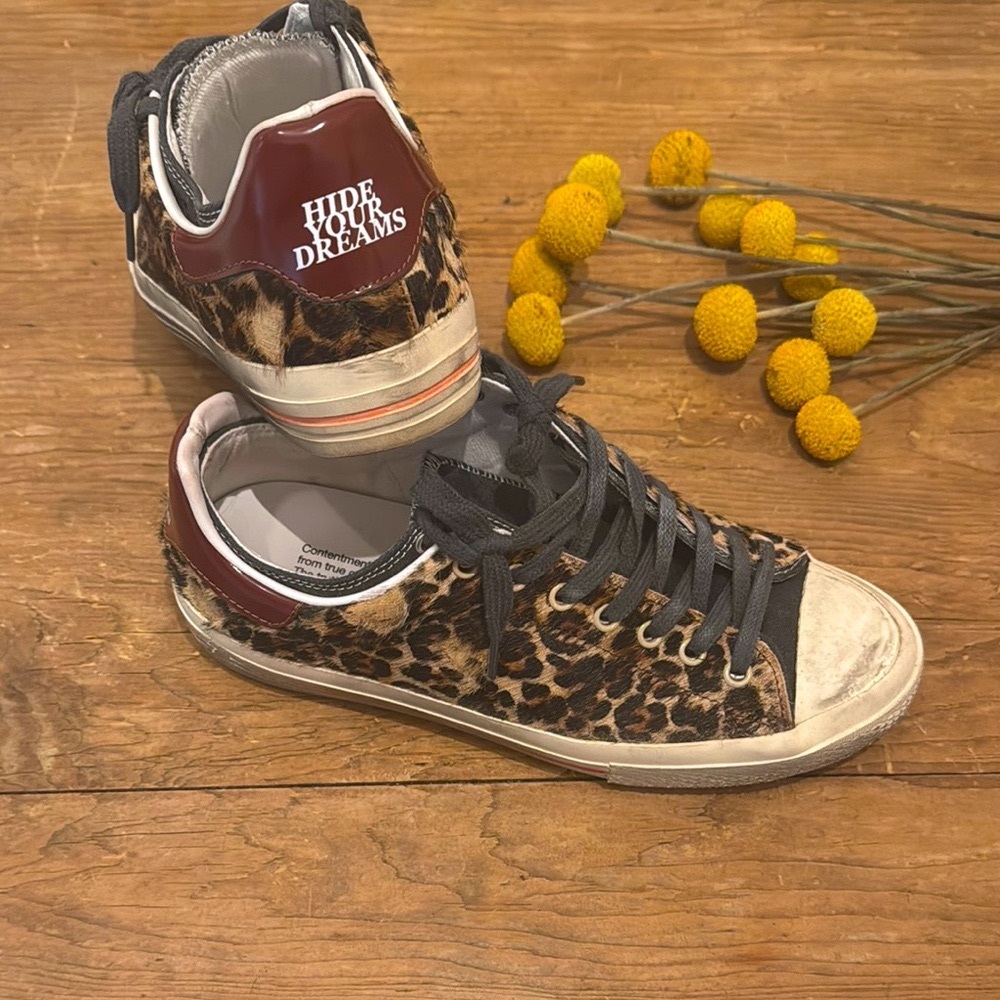 Real cowhide animal print Sneakers with Burgundy Accents